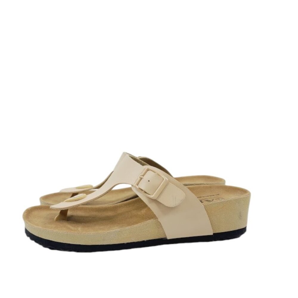 Agape Women's Beige Adjustable Wedge Slip-On Thong Sandal Size US 8.5